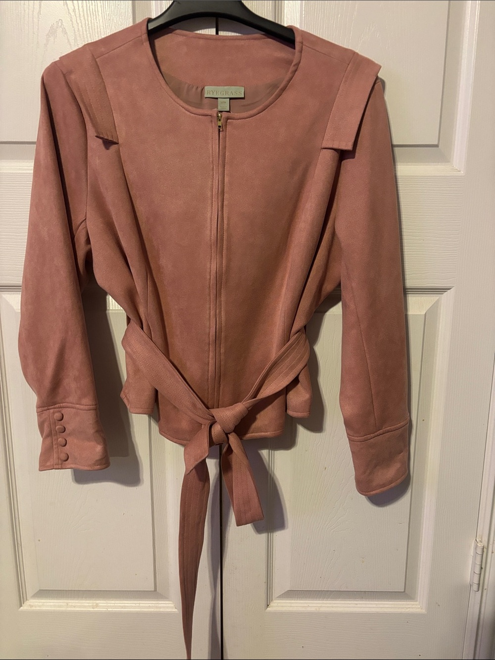 RYU GRASS Pink Tie-Waist Suede Jacket